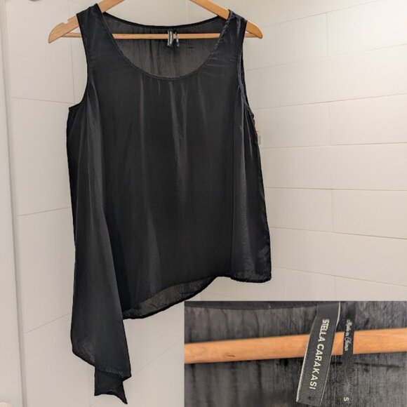Stella Carakasi Asymmetric Black Tank Top Natural Lux Cupro Blend - Picture 5 of 11